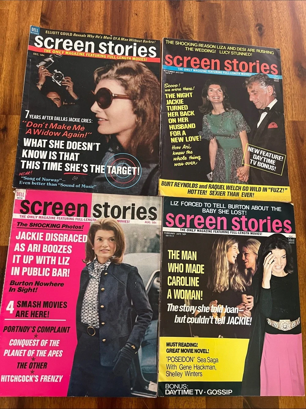 4 Vtg 70s SCREEN STORIES Magazines Jackie Kennedy Onassis Hollywood Celebrities